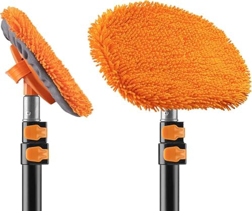 20 Feet High Reach Ceiling Dusters Set with 4-12 ft Extension Pole for Cleaning & Wall Duster // Extendable Telescoping Long Reach Cobweb & Feather Dusters // Ceiling Fan Blade Cleaner & Car Duster