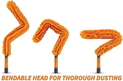 1.5-to-5 ft Flexible Fan Duster for Ceiling Fan with Extension Pole (11+ Foot Reach) // Microfiber Ceiling Fan Blade Cleaner // Washable Fan Brush and Telescopic Pole // Best Flex-and-Stay Dusting Kit