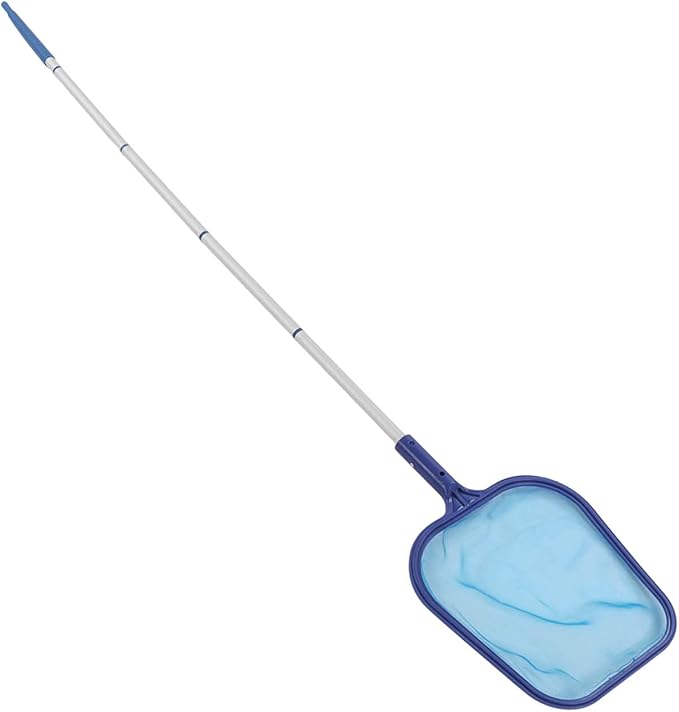 Pool Vacuum Head and Skimmer Net Set Heavy Duty Professional Grade Pool Cleaning Kit with 5 Piece Aluminum Telescopic Pole for Swimming Pools Hot Tubs Spas ABS Nylon Blue