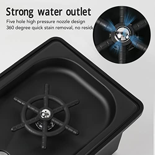 Focket Pitcher Rinser, Stainless Steel Kitchen Sink Glass Rinser with Drain and Drip Tray, Countertop Automatic Cup Washer for Bar, Home, Cafe, Restaurant, Household & Commercial (Black) (Small)
