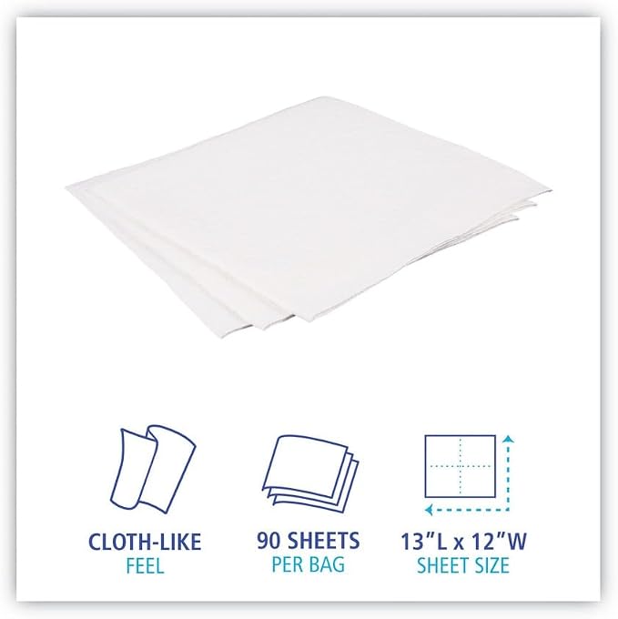 Boardwalk BWK-V030QPW 12 in. x 13 in. DRC Wipers - White (90 Bag, 12 Bags/Carton)