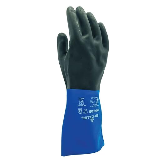SHOWA CHM Neoprene Over Latex Chemical Resistant Safety Glove with Liner, Food Safe, 26 Mil Thick, 12" Length, for Vending Machines, Small (12 Pair)