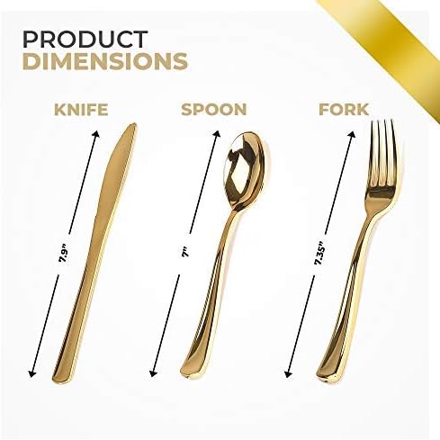 Gold Plastic Silverware Set (400-Pack) – Disposable Heavy Duty Cutlery, 134 Forks, 134 Knives, 134 Spoons for Parties, Weddings, Dinners & Holidays