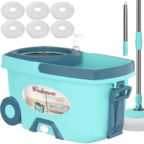 Spin Mop and Bucket with 12Pcs Mop Heads(Light Green)