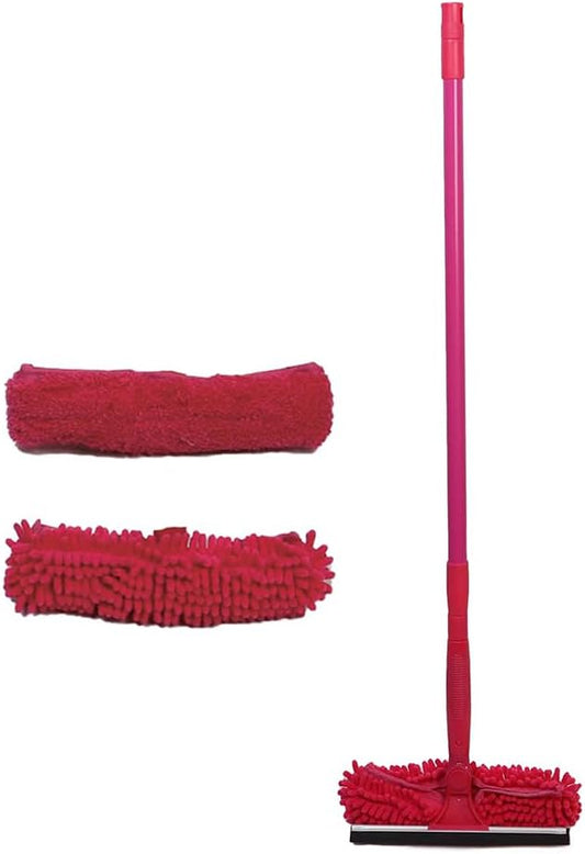 Microfiber Window Cleaner – Dual Heads & Telescoping Handle (Raspberry)
