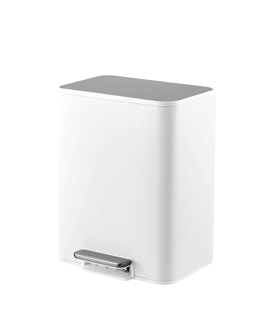 GarveeHome 3.4 Gallon Small Bathroom Trash Can, Stainless Steel Garbage Can with Quiet Soft-Close Lid, Foot Pedal & Removable Inner Bucket for Home, Office, White