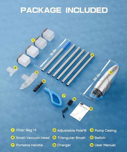 Cordless Pool Vacuum & 3-in-1 Basic Pool Cleaning Kit Bundle