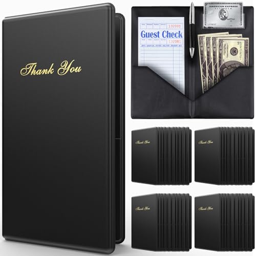 Check Presenters for Restaurants – 40 Pack Guest Check Card Holder- Black with Gold Thank You Imprint- Bill Book Restaurant Supplies 5.5’’ x 10’’ (40 Pack)