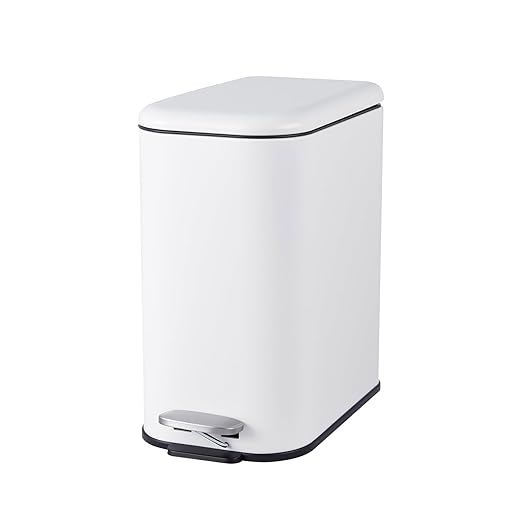 Garvee Bathroom Trash Can with Lid, 3.2 Gallon / 12 Liter Stainless Steel Garbage Can with Removable Liner Bucket, Small Step Wastebasket with Slim Design for Toilet Bedroom Office, White