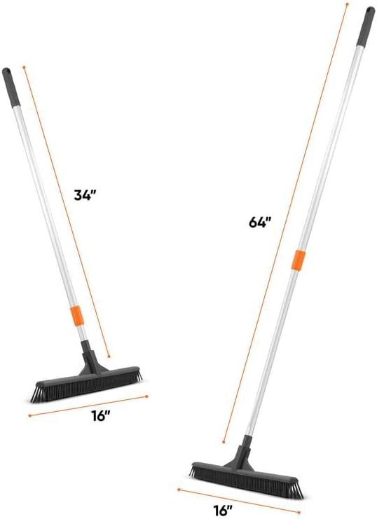 Superio Silicone Broom - Carpet Rake for Hardwood & Carpet, Pet Hair Cleaning