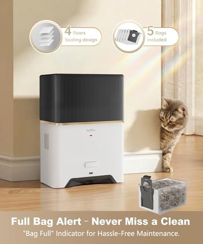 Touchless Vacuum Automatic Dustpan + 15 Pack Dust Bags, Bagged Design, 26,000Pa Powerful Suction, One-Touch Auto & Manual Mode for Pet Hair, Kitchen, Entryway & Salon, White