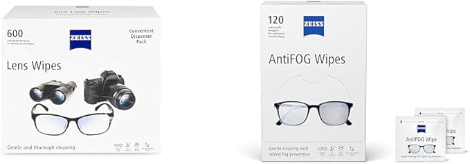 ZEISS Pre-Moistened Lens Cleaning Wipes, 600 Count + ZEISS AntiFOG Wipes, 120 Count Bundle