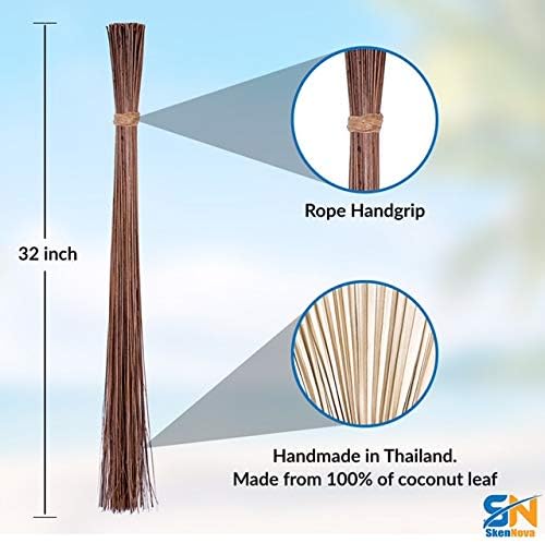Handcrafted Coconut Stick – Natural Outdoor Sweeper with Rope Handle, 32 Inch – Made in Thailand for Yard and Garden Cleaning
