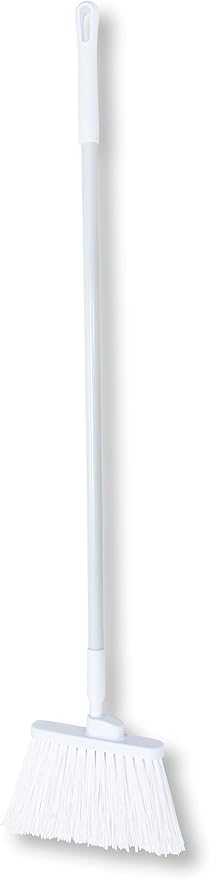 SPARTA 41083EC02 Plastic Color Coded Broom, Unflagged Bristles, Long Broom With Angled Head For Small Debris Cleaning, 56 Inches, White