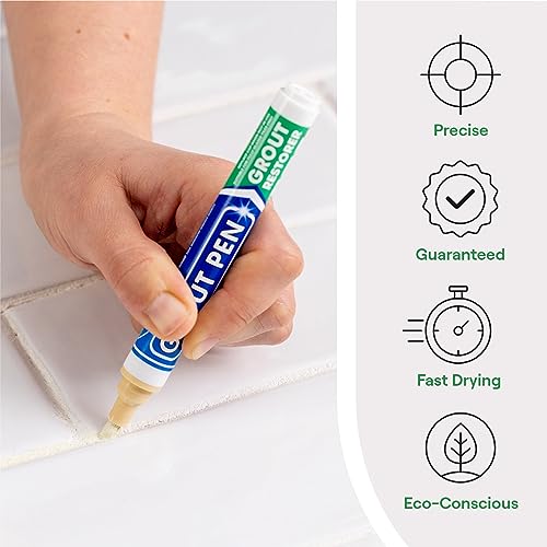 Grout Pen Tile Paint Marker: Cream 2 Pack with Extra Tips & 1 Pack (Narrow, 5mm) - Waterproof Grout Colorant and Sealer Pen to Renew, Repair, and Refresh Tile Grout - Cleaner Coating Stain Pens