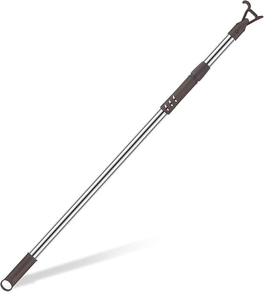 Reallnaive 1 Pack Telescoping Skylight Pole with Hook 47 to 79 Inch Wand for Blinds Tension Rod Blinds Shades Stainless Steel Adjustable Curtain Pull Wand for Skylight Cordless Window (Brown)