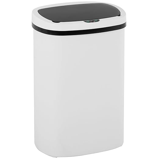 BestOffice Kitchen Trash Can Broken-Resistant Plastic Touch Free High-Capacity Garbage Can with Lid for Bedroom Bathroom Home Office 50 Liter 13 Gallon Garbage Can Automatic Waste Can (White)