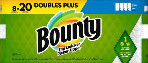 Bounty Select-A-Size Paper Towels, 8 Double Plus Rolls White, 113 Sheets Per Roll