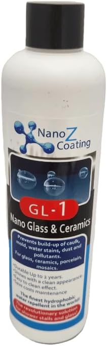 Nano Glass GL1 The #1 Glass Coating High Performance Protector for Shower Stall, Coat up to 75 sqft. Protects for 12-24 months (8.45 Oz)