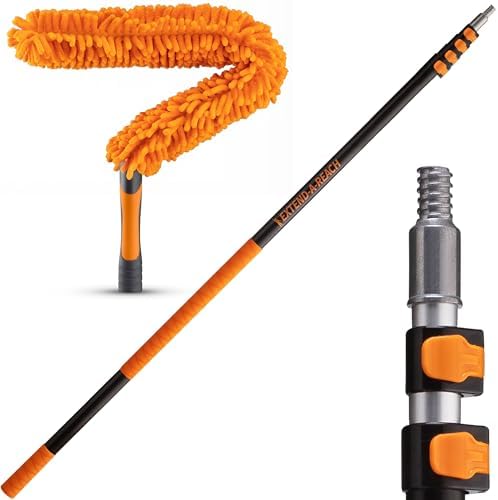 7-18 ft Flexible Fan Duster for High Ceiling Fan with Extension Pole (24+ Foot Reach) // Microfiber Ceiling Fan Blade Cleaner // Washable Fan Brush with Telescopic Pole // Best High Reach Dusting Kit
