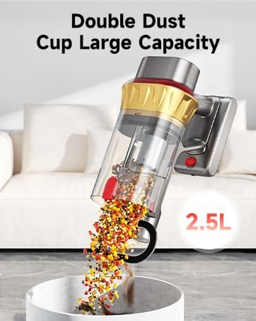 AIPOWAY 650W Cordless Vacuum Cleaner with 55KPa Flagship Suction, 75-Min Extended Runtime 2.5L Dual-Cup Capacity, Anti-Tangle Brush & Self-Standing Design HEPA Filtration for Furniture Carpet Pet Hair