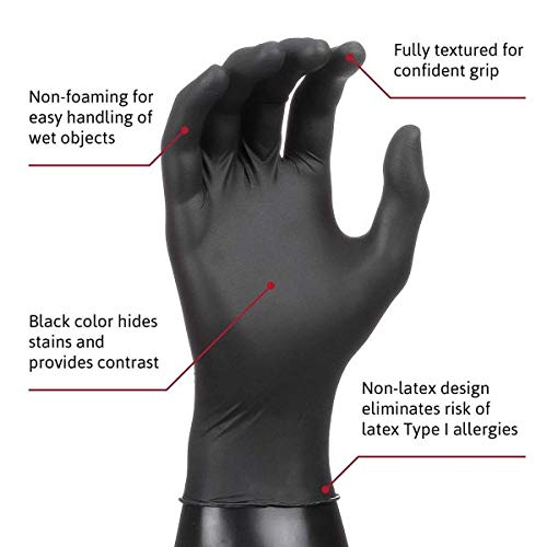 Ansell MICROFLEX Onyx N64 Disposable Nitrile Exam Gloves for Automotive, Metal Fabrication - Med, Black (Box of 100)