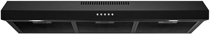 FIREGAS Black Under Cabinet Range Hood 36 Inch, Ducted/Ductless Convertible Kitchen Hood with 3 Speed Exhaust Fan, 300 CFM, LED Lights, Brushlesss DC Motor Vent Hood for Kitchen