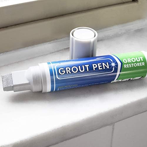 Grout Pen Tile Paint Marker: Waterproof Grout Colorant and Sealer to Renew, Repair, and Refresh Tile Grout - Cleaner Coating Stain Pens - 2 Pack, 5mm Narrow and 15mm Wide Tip Pen - Light Grey