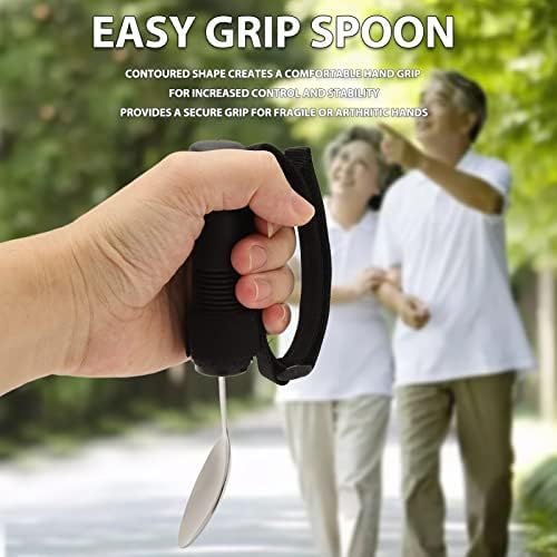 Adaptive Utensil, Supportive Special Supplies Spoon for Hand Tremors, Parkinsons, Arthritis, Elderly, Wide Spoon with Anti Slip Handle and Adjustable Strap