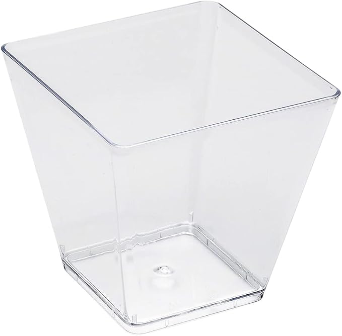Restaurantware-5 Ounce Kova Cups, 20 Square Medium Appetizer Cups - Durable, Disposable, Clear Plastic Parfait Cup, Serve Mousse, Puddings, Or Samples, For Weddings Or Parties