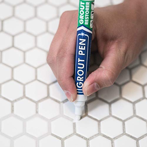 Grout Pen Tile Paint Marker: Waterproof Grout Colorant and Sealer Pen to Renew, Repair, and Refresh Tile Grout - Cleaner Coating Stain Pens - 2 Pack, 15mm Wide Ivory and 5mm Narrow White Tip