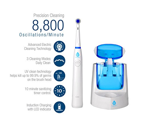 Pursonic RET200 Power Rechargeable Electric Toothbrush with UV Sanitizing Function, 12 Brush Heads Included