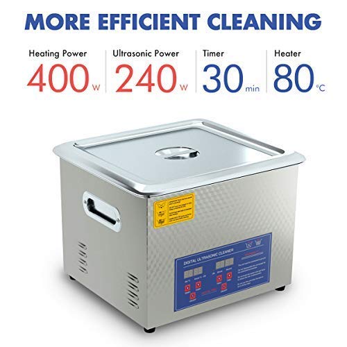 Industrial Grade Ultrasonic Parts Cleaner Stainless Steel 10L Large Capacity with 400W Heating Power for Carbs Car Parts Bullets and Gun Parts ect DAREFLOW