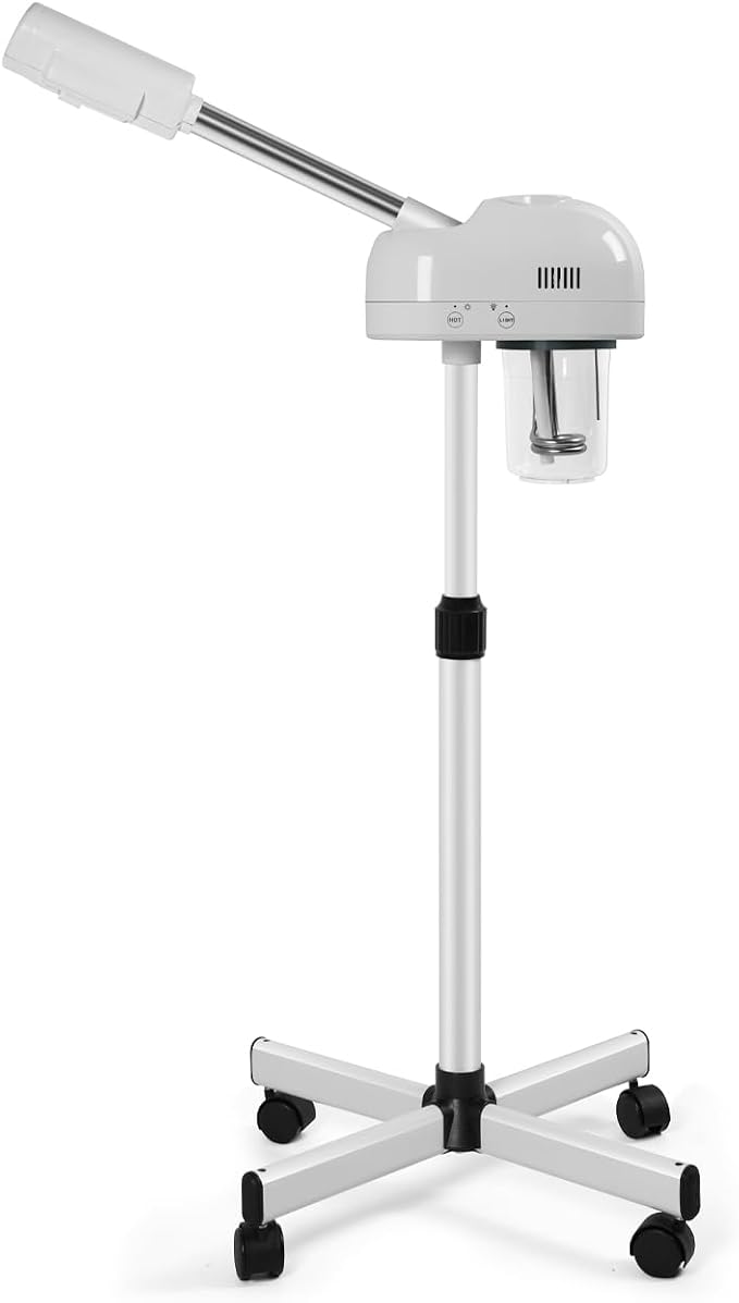 Professional Facial Steamer with Hot Mist Function, Stand Facial Steamer On Wheels, Height Adjustable & 360° Rotatable Nozzle, Use at Home & Salon SPA