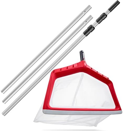 Pool Skimmer Net for Leaves - Deep Bag Pool Nets for Leaves with 12 Feet Aluminum Telescopic Pool Pole Swimming Pool Leaf Net - Heavy Duty, Reinforced Frame, Large Capacity Pool Rake
