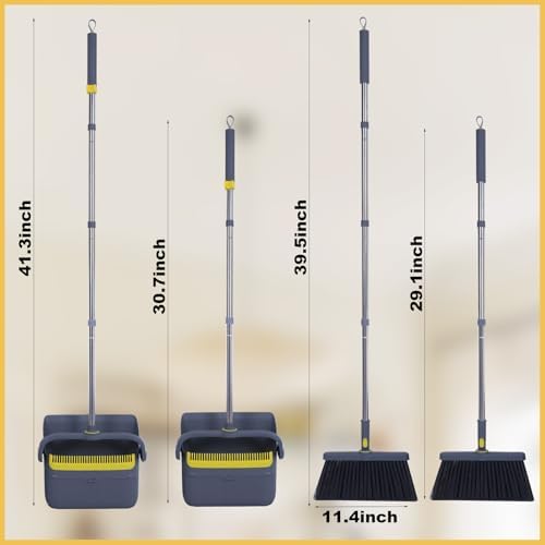 Ultimate Home Cleaning Bundle: Heavy Duty Upright Broom and Dustpan Set with Rotatable Head, 77.5" Extendable Window Squeegee Kit, 3-in-1 Microfiber Scrubber Floor Sweeper for RV, Kitchen, Car