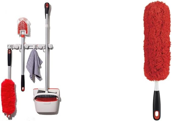 OXO Good Grips Wall-Mounted Mop and Broom Organizer and Microfiber Hand Duster