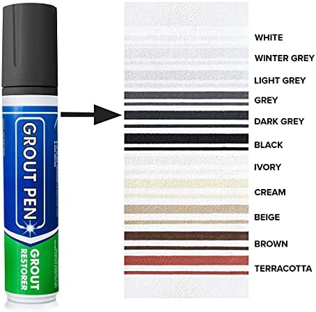 Grout Pen Tile Paint Marker: Waterproof Grout Colorant and Sealer Pen to Renew, Repair, and Refresh Tile Grout - Cleaner Coating Stain Pens - 2 Pack, 15mm Wide Dark Grey and 5mm Narrow White Tip