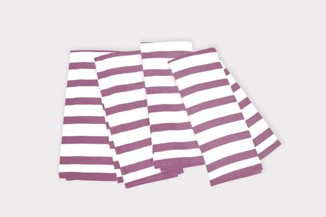 Realm 17" x 27" 100% Cotton Kitchen Towel (4 Pack) | Stripe Pattern Eggplant Purple | Soft, Plush & Absorbent with Solid White Backing