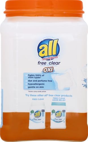 all Laundry Detergent Pacs, Mighty Pacs with OXI Stain Removers and Whiteners, Free Clear, Unscented and Dye Free, 56 Count (Pack of 4)