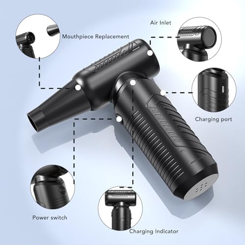 130,000 RPM Powerful Motor Electric Air Duster, Cordless Dust Blower for Keyboard Cleaning, with 2 Nozzles, 3 Brushes, 6000mAh Battery, Portable Rechargeable Air Blower for PC, Car