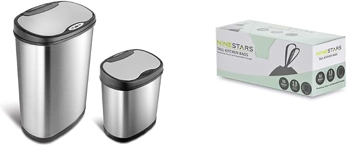 Ninestars Automatic Touchless Infrared Motion Sensor Trash Can Combo Set, 13 Gal & 3 Gal, Stainless Steel Base