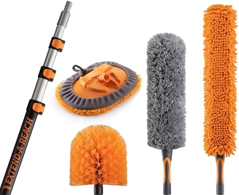 20 Feet High Reach Ceiling Dusters Set with 4-12 ft Extension Pole for Cleaning & Wall Duster // Extendable Telescoping Long Reach Cobweb & Feather Dusters // Ceiling Fan Blade Cleaner & Car Duster