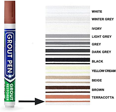 Grout Pen Tile Paint Marker: Terracotta 1 Pack and 2 Pack with Extra Tips (Narrow, 5mm) - Waterproof Grout Colorant and Sealer Pen to Renew, Repair, and Refresh Tile Grout - Cleaner Floor Pens