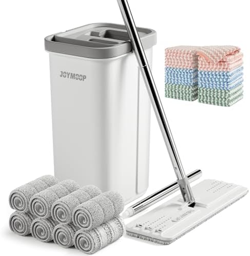 JOYMOOP Hands-Free Mop and Bucket with Wringer Set with Microfiber Cleaning Cloth, Househould Cleaning Tool of Floor Mop and Kitchen Towels