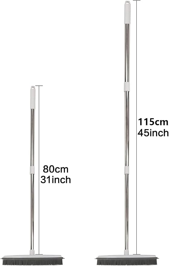 Pet Hair Rubber Broom with Squeegee for Carpet,Fur Remover Broom Carpet Rake for Pet Hair Removal, with 50" Long Handle, Dual-Sided for Hardwood Floor, Tile,Portable Detailing Lint Brush White