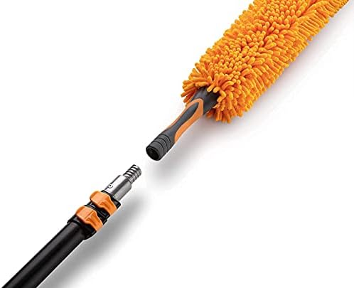 1.5-to-5 ft Flexible Fan Duster for Ceiling Fan with Extension Pole (11+ Foot Reach) // Microfiber Ceiling Fan Blade Cleaner // Washable Fan Brush and Telescopic Pole // Best Flex-and-Stay Dusting Kit