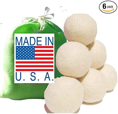 6 Wool Dryer Balls, with Felt Gift Bag, Handmade in America, Premium Wool, XL, Unscented(Very Green)
