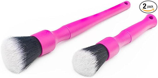 Detail Factory - Synthetic Detailing Brush Set - Long & Short Brush - Ultra-Soft Interior Car Cleaning Brushes for, Screens, Emblems, & Tight Spaces - Pink