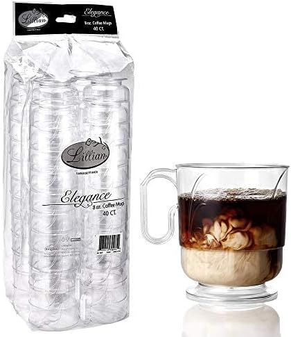 Lillian Tablesettings Elegance 320 Pack 8 oz Heavyweight Disposable Clear Coffee Mugs with Handle, Plastic Tea & Hot Beverage Cups, Crystal Clear Drinkware for Parties & Catering